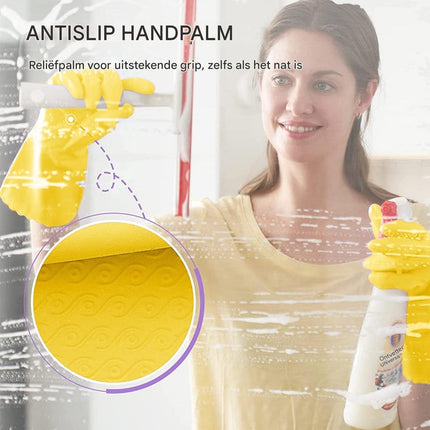 Cleaning gloves - size M - Household gloves - Extra Grip - Rubber - Suitable for damp environments such as kitchen, etc. - 3 Pairs - Yellow.