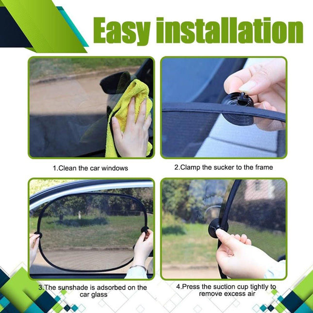 Car Side Window Sunshade - 2 Pieces - UV Protection - Car Sunshade for Baby & Child - Car Window Sun Protection - Car Sunshade - Car Accessories - Universal - 44 cm x 36 cm - Black - Polyester.