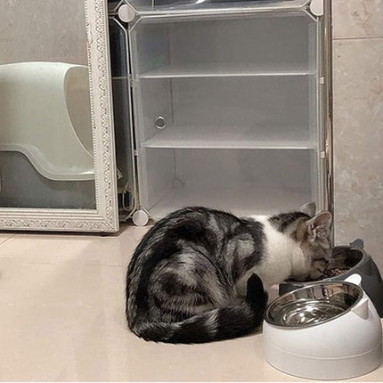 2 pieces - food bowls for cats - Dog food bowl - black, white - 200 ml - Drinking bowl for dogs and cats - Stainless steel - With cat head shape.