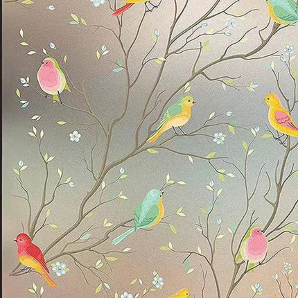 Window film - Glue-free adhesive film for windows and bathrooms - 30cm*1m - PVC - Static - Easy installation - Colorful - Branches and birds.