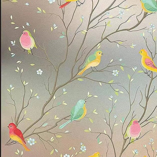 Window film - Glue-free adhesive film for windows and bathrooms - 30cm*1m - PVC - Static - Easy installation - Colorful - Branches and birds.