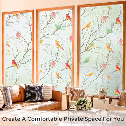 Window film - Glue-free adhesive film for windows and bathrooms - 30cm*1m - PVC - Static - Easy installation - Colorful - Branches and birds.