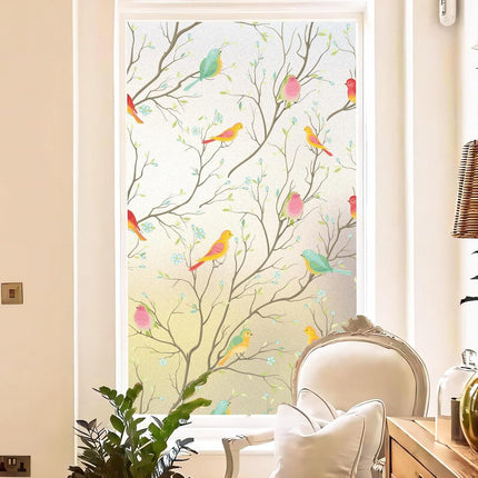 Window film - Glue-free adhesive film for windows and bathrooms - 30cm*1m - PVC - Static - Easy installation - Colorful - Branches and birds.
