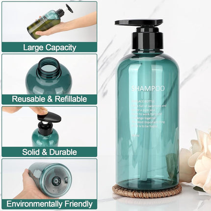 Soap dispenser - 3 pieces - Empty travel bottles - shampoo conditioner, shower gel dispenser - pump dispenser - empty bottles - 500 ml - blue - plastic - refillable - with labels - for travel and bathroom.