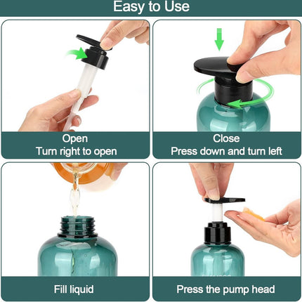 Soap dispenser - 3 pieces - Empty travel bottles - shampoo conditioner, shower gel dispenser - pump dispenser - empty bottles - 500 ml - blue - plastic - refillable - with labels - for travel and bathroom.