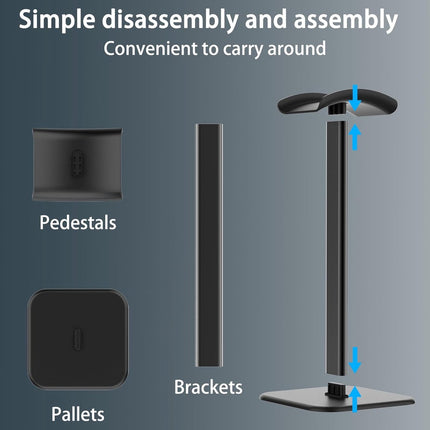 Headphone Holder - Headset Stand - Aluminum - Headphone Hook - Headset Holder - Universal - For Your Desk - 100x100x245mm - Black.