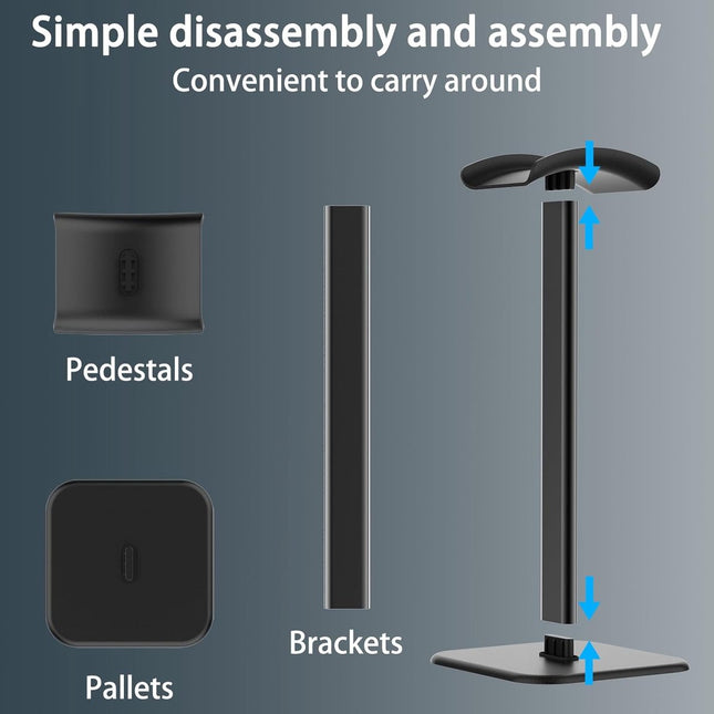 Headphone Holder - Headset Stand - Aluminum - Headphone Hook - Headset Holder - Universal - For Your Desk - 100x100x245mm - Black.