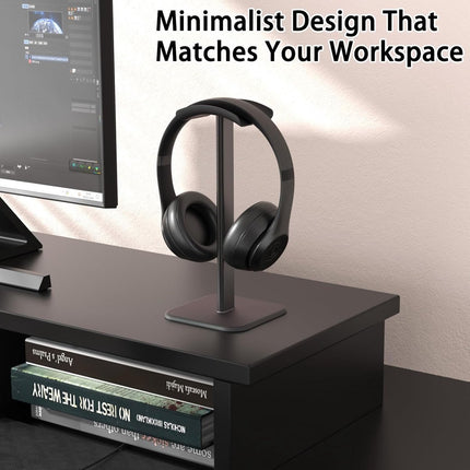 Headphone Holder - Headset Stand - Aluminum - Headphone Hook - Headset Holder - Universal - For Your Desk - 100x100x245mm - Black.
