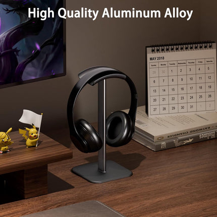 Headphone Holder - Headset Stand - Aluminum - Headphone Hook - Headset Holder - Universal - For Your Desk - 100x100x245mm - Black.