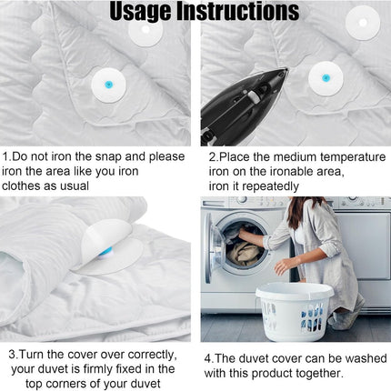 Bedding Snaps - 10 Pairs - Duvet Cover Snaps - Polyester - Plastic - Duvet Clips - Iron-On Duvet Fasteners to Hold Duvet - Duvet Clamps - Bed Sheet Tensioners - 60mm - White.