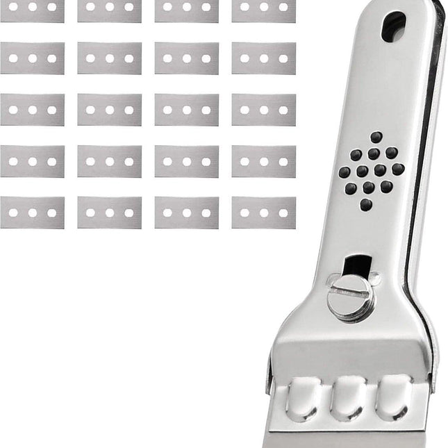 Ceramic Plate Scraper - Hob Scraper Scraper With 20 Extra Blades - Paint Scraper - suitable for glass or tiles and against glue or paint residue - glass scraper - stainless steel - cleaning induction hobs - halogen hob - paint cleaner.