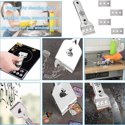 Ceramic Plate Scraper - Hob Scraper Scraper With 20 Extra Blades - Paint Scraper - suitable for glass or tiles and against glue or paint residue - glass scraper - stainless steel - cleaning induction hobs - halogen hob - paint cleaner.
