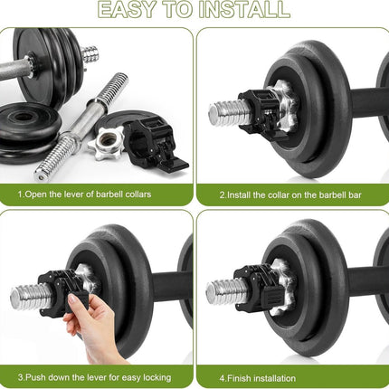 Barbell Clips - 2 Pieces - Barbell Lock - Ø28 mm - Dumbbell Clips - Barbell Clamp - Barbell Lock - Barbell Lock Jaw - For Bars, Dumbbells, Barbells Gym Equipment - Black.