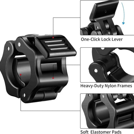 Barbell Clips - 2 Pieces - Barbell Lock - Ø28 mm - Dumbbell Clips - Barbell Clamp - Barbell Lock - Barbell Lock Jaw - For Bars, Dumbbells, Barbells Gym Equipment - Black.