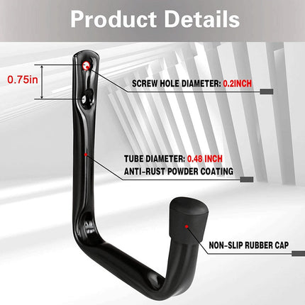 Storage hooks - wall hooks - tool hooks - garage organizer - 6 pieces - 9*11.5 cm - iron - black - with rubber end cap - Including screws - for cellar, bicycle, wall-mounted ladder.