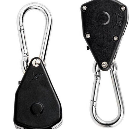 4 pieces/2 pairs - Rope ratchet - ratchet - internal gear ratchet - tow hook with carabiner - Rope ratchet hanger set - lifting device - 2m long - 150 lbs - black - for indoor plants, lighting and ventilation.