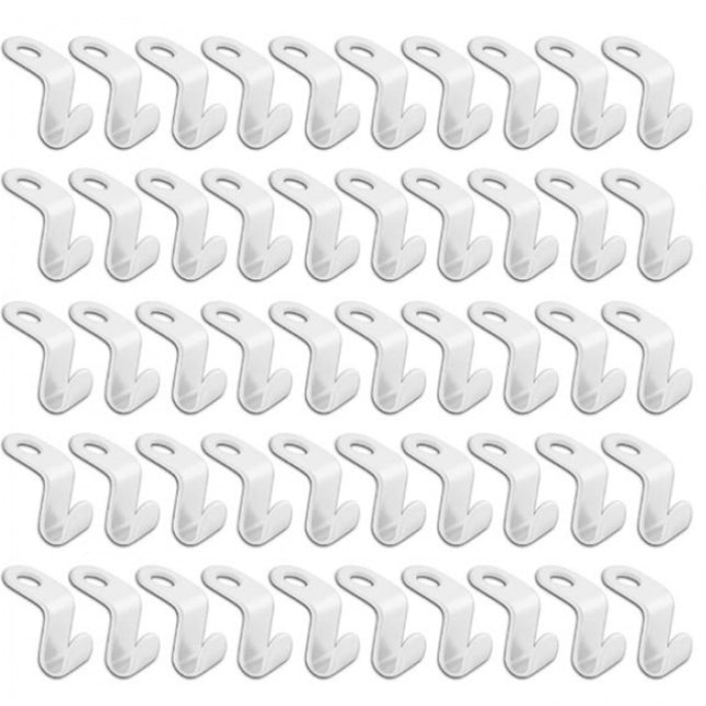 50 Pieces - Coat Hook - Hanger Connector Hooks - Coat Hook - Hanging Hooks - White - Hanger Extension Clips - Plastic - for Outfit Cascading Hanger Hooks - Space-Saving Organizer.