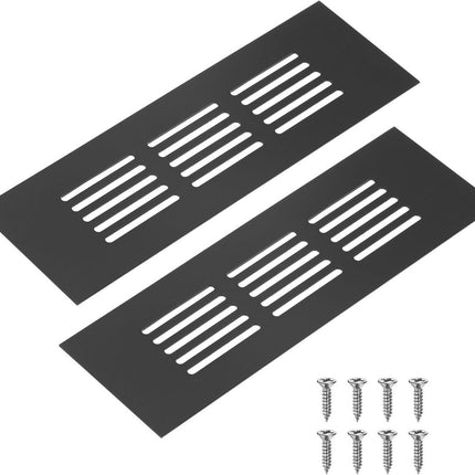 Air Grilles - 2 Pieces - Skirting Board Ventilation Grille - Aluminum Alloy - With Screws - Ventilation Covers - Heat Dissipation - Ventilation Holes - Ventilation Hood - Suitable for Kitchen, Bathroom, Wardrobe, Cabinet, Shoe Cabinet - 150*50mm - Black.
