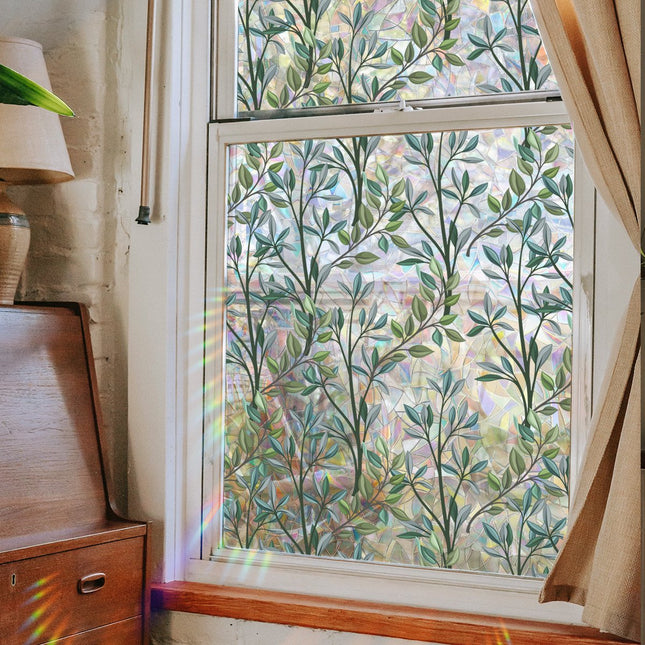 Window film - 40 x 100cm - Sun protection & insulating - Static - Static self-adhesive adhesive film - Decorative film - Stained glass - Green vines - PVC.