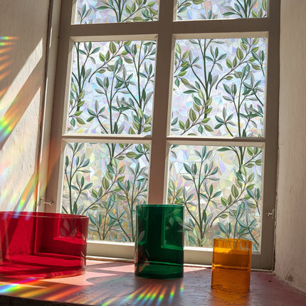 Window film - 40 x 100cm - Sun protection & insulating - Static - Static self-adhesive adhesive film - Decorative film - Stained glass - Green vines - PVC.