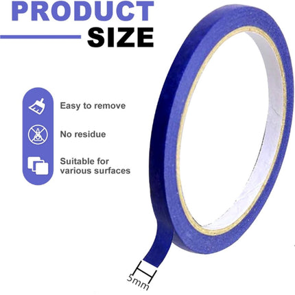 Masking Tape - 6 Pieces - 5mm Wide - 20m - Blue - Professional Masking Tape for Straight Paint Edges - Tape for Precision Painting & DIY Projects - Self-Adhesive - Easy to Remove - for Painting, Airbrushing, Art.
