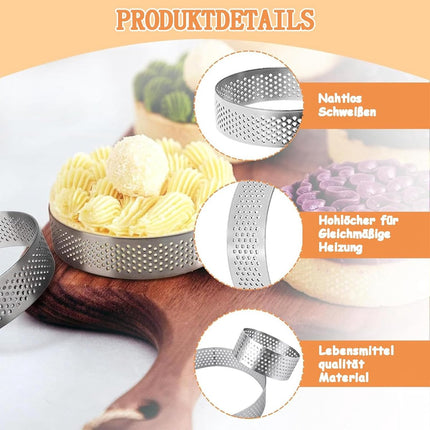 Cake ring - 6 pieces - Ø 8 cm*2 cm*0.8 mm - Stainless steel - Cake tin - Cake mould - Mousse cake mould - For baking muffins, cakes, cookies.