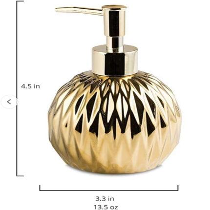 Modern ceramic soap dispenser gold for bathroom and kitchen.