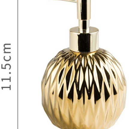 Modern ceramic soap dispenser gold for bathroom and kitchen.