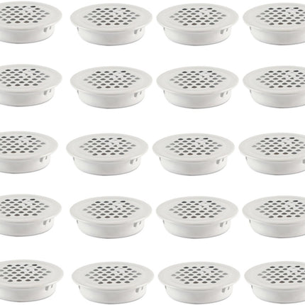 Ventilation grille - 20 pieces - 35mm - Round air grilles - Stainless steel - Ventilation holes - For bathroom, home office, kitchen - White.