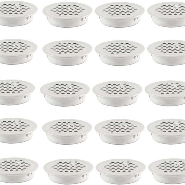 Ventilation grille - 20 pieces - 35mm - Round air grilles - Stainless steel - Ventilation holes - For bathroom, home office, kitchen - White.