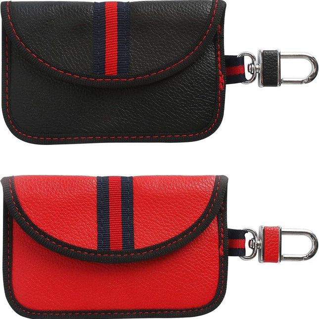 RFID Anti-theft Car Key - 2 pieces - Protective cover - Car key - Anti-theft - With hook - Car key bag - Key bag - Security - Black/Red.