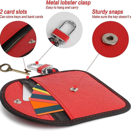 RFID Anti-theft Car Key - 2 pieces - Protective cover - Car key - Anti-theft - With hook - Car key bag - Key bag - Security - Black/Red.