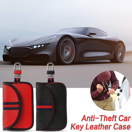 RFID Anti-theft Car Key - 2 pieces - Protective cover - Car key - Anti-theft - With hook - Car key bag - Key bag - Security - Black/Red.