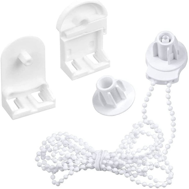 Roller Blind System with Wall Brackets - 25 mm - Roller Blind Fittings - Plastic - With 3M Bead Chain - Replacement Repair Kit for Roller Blinds - Curtain Parts - White - Suitable for Window Blinds.
