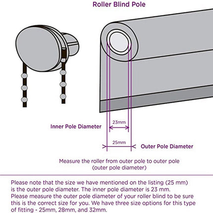 Roller Blind System with Wall Brackets - 25 mm - Roller Blind Fittings - Plastic - With 3M Bead Chain - Replacement Repair Kit for Roller Blinds - Curtain Parts - White - Suitable for Window Blinds.