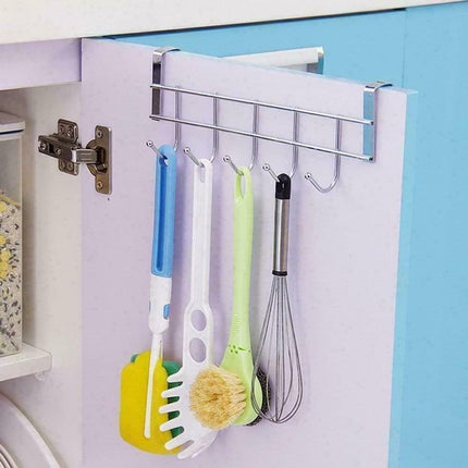 Door Coat Rack with 5 Hooks - Coat Rack on the Door - Clothes Rack - Towel Holder on the Door - For Clothes, Coats, Towels or Other Accessories - Hanging - Iron - Silver - 23.5*8.5*2.5 cm.