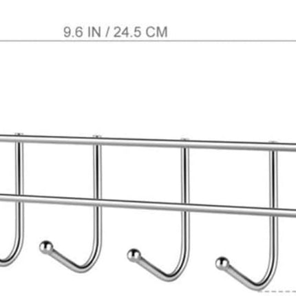 Door Coat Rack with 5 Hooks - Coat Rack on the Door - Clothes Rack - Towel Holder on the Door - For Clothes, Coats, Towels or Other Accessories - Hanging - Iron - Silver - 23.5*8.5*2.5 cm.