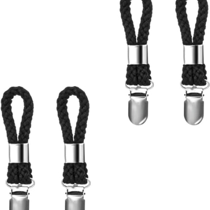 4 pieces - Towel clip - Towel rack - Kitchen towel clips - 11.5*2.3 cm - Black - Multifunctional clips - Suitable for home cupboards and bathrooms - Towel clip made of cotton rope.