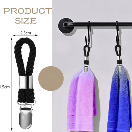 4 pieces - Towel clip - Towel rack - Kitchen towel clips - 11.5*2.3 cm - Black - Multifunctional clips - Suitable for home cupboards and bathrooms - Towel clip made of cotton rope.