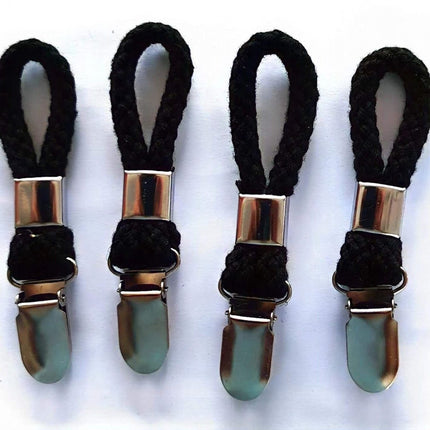 4 pieces - Towel clip - Towel rack - Kitchen towel clips - 11.5*2.3 cm - Black - Multifunctional clips - Suitable for home cupboards and bathrooms - Towel clip made of cotton rope.