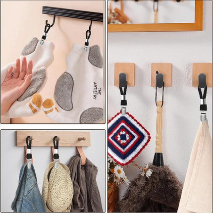 4 pieces - Towel clip - Towel rack - Kitchen towel clips - 11.5*2.3 cm - Black - Multifunctional clips - Suitable for home cupboards and bathrooms - Towel clip made of cotton rope.