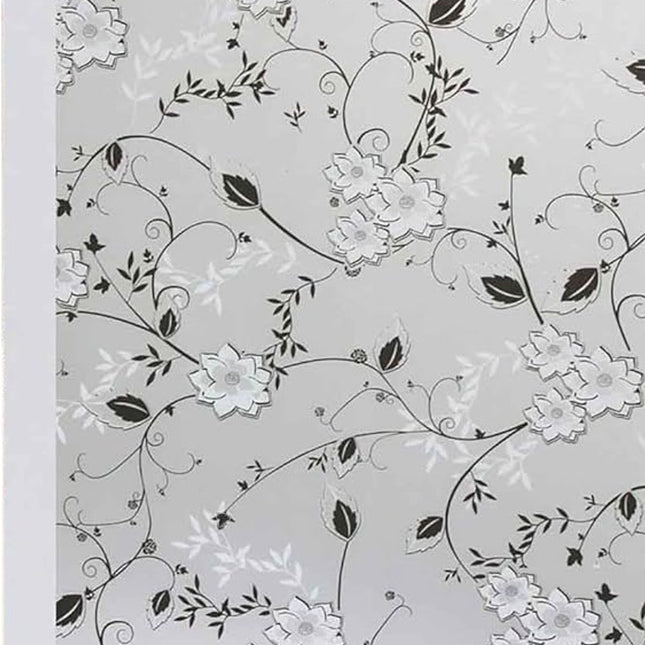 Window film - Self-adhesive window film - Easy installation - 50*200cm - Frosted glass with flowers - black, white - Self-adhesive - PVC - Self-adhesive wallpaper for decoration.