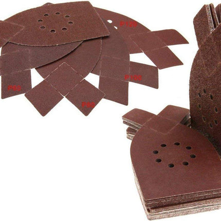 50 pieces - sandpaper - P40/60/80/100/120 grit - grit sandpaper for multi-sander - For wood and metal - 205*175*105MM (205mm at the tip of the ear) - self-adhesive - hook and loop - 8-hole sanding pads - sanders.