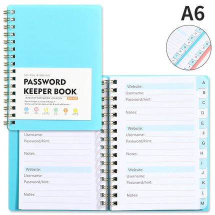 Password Book - Password Booklet - Password Booklet with Alphabet - Password Organizer - Password Notebook - A6 - Blue.