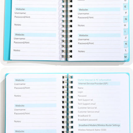 Password Book - Password Booklet - Password Booklet with Alphabet - Password Organizer - Password Notebook - A6 - Blue.