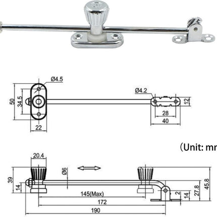 Door stopper - Door retainer - Wind hook - Door hold open - Adjustable - zinc alloy & steel - cabinet door - Tilt position reducer - Door retainer - Door hold open - Maximum angle 135° - screw fixed.