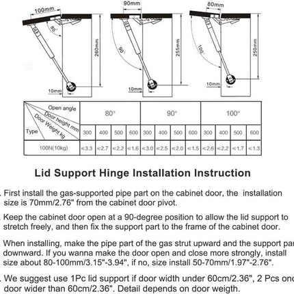 2 pieces - Gas spring for flap - Softclose Door fitting - 100N - steel - Telescopic cabinet door gas spring - Hydraulic support - Door lift damper for cabinet door or flap - Furniture mounting parts.