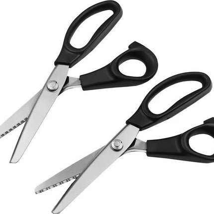 2 pieces - Pinking shears for fabric - Fabric scissors - Textile scissors - Fabric scissors - Dressmaking scissors - Suitable for fabric / denim / leather / Scissors - Black - 3mm / 5mm - Metal.