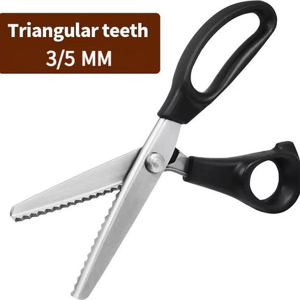 2 pieces - Pinking shears for fabric - Fabric scissors - Textile scissors - Fabric scissors - Dressmaking scissors - Suitable for fabric / denim / leather / Scissors - Black - 3mm / 5mm - Metal.