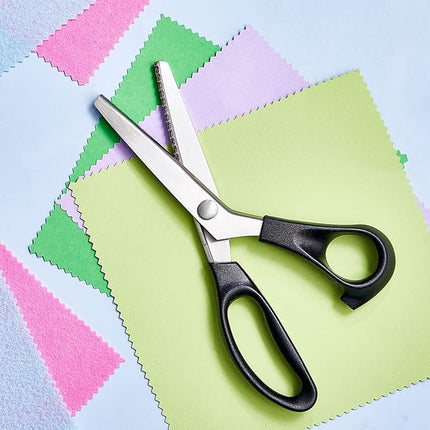 2 pieces - Pinking shears for fabric - Fabric scissors - Textile scissors - Fabric scissors - Dressmaking scissors - Suitable for fabric / denim / leather / Scissors - Black - 3mm / 5mm - Metal.
